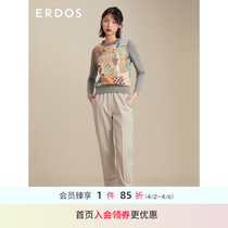 ERDOS Spring Summer Round Collar Stitch Shuttle Splicing Wool material Long sleeves Knitted Sweatshirt Woman Blouse Commute
