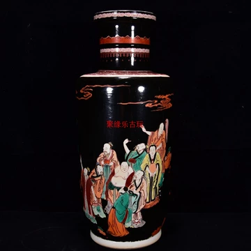 清康熙粉彩人物棒槌瓶瓷器