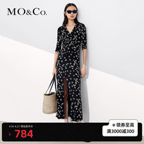 MOCO Summer V neckline slit open cut printed long dress MBA2DRST29 Moanke
