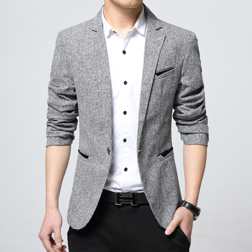 2016秋装新款男士休闲小西服韩版修身纯色青年翻领西装外套潮男装