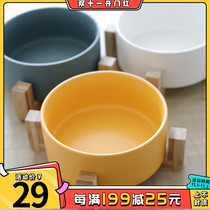 Pet dog bowl water bowl bucket bamboo rack ins matte color glaze ceramic salad bowl table drinking water dog food bowl Bowl