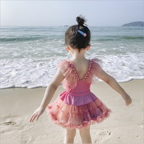 Childrens swimsuit Girls one-piece swimsuit female baby quick-drying summer 2021 new little princess swimming suit suit skirt