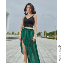 Gorgeous solo show summer new belly dance practice clothing v collar coat temperament thick hemp yarn strap skirt performance long skirt