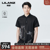 (Mulberry Silk) LiLang Official Polo Shirt Short Sleeve Men 2022 Summer Printed Elastic Black Turtlenecks T-Shirt Man