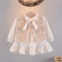Baby Autumn suit 2021 tide girl baby waistcoat dress spring and autumn foreign style Girl real two-piece set 1-5 years old 2