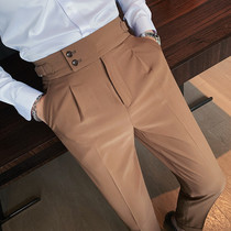 Autumn new mens slim body pants British style mens casual solid color mid-high waist suit pants trousers
