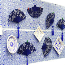  Blue and white porcelain folding fan Paper fan fan decoration charm air hanging kindergarten classroom corridor environment layout
