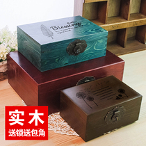 Storage treasure box solid wood box with lock antique storage European style large wooden box treasure box box small wooden box
