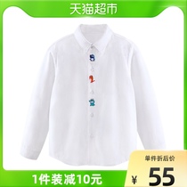  Boy Pure Cotton Shirt Child Long Sleeve White Shirt 2021 Spring Autumn New Spring Clothing Big Boy Boy Blouse