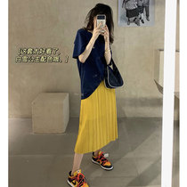 Pregnant womens summer clothes 2021 summer new thin and wild temperament pleated split skirt female mid-length trendy mother