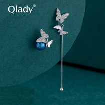 Butterfly Imitation Pearl Earrings Earrings Earrings Woman Pure Silver Temperament Fashion Earmark Personality Ear Line 2021 New Tide