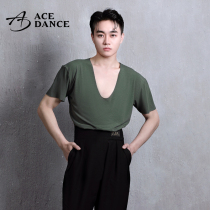 ACEdance Adult mens Latin dance Suit Autumn Minimalist large round neck long-sleeved short-sleeved top Practice SY185