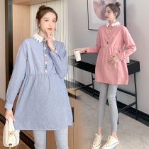 Spring and autumn aged fashion shirt maternity doll embroidery sweet skirt dress striped shirt tide mother shirt