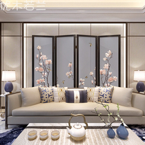 Modern Chinese style simple living room entrance hotel bedroom study solid wood semi-transparent folding screen (Magnolia flower)