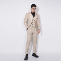 Chuanzawa mens color wide collar suit three-piece New Korean slim fashion milk card suit suit suit micro-bullet