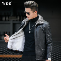 Whole Marten leather coat mens fur one short Haining leather coat cowhide jacket cross mink liner jacket