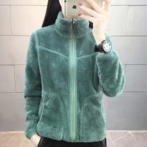 Double-sided fleece women wear autumn and winter plus velvet thickened warm cardigan jacket stand neck outdoor mountaineering top