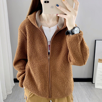 Teddy velvet hooded jacket for men and women couples in autumn and winter thickened warm outdoor winter windproof cardigan fleece