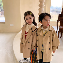 Girls windbreaker spring and autumn 2021 new male baby British wind coat childrens middle and long childrens Korean version of the foreign style