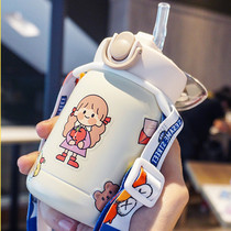 Japanese GP children thermos cup with straw girl heart ins cute baby super cute portable student simple kettle