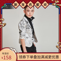 Le Wenxi 2021 Spring and Autumn New Boys High-end Satin Jacquard Suit Children British retro Great Lapel Suit