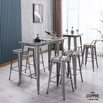 Industrial style stainless steel bar table wrought wine table American stainless steel bar chair stainless steel bar bench