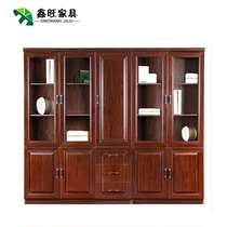 Office cabinet file cabinet wooden lock data Cabinet paint sticker solid wood leather drawer bookcase with glass door