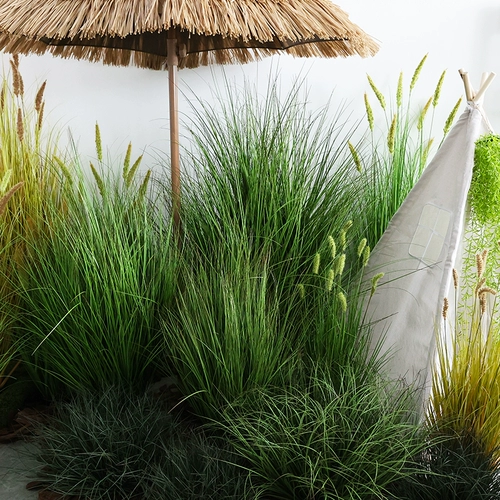 Симуляция тростника Pucao вороны зажимы медленное цветочное зеленое растение Bonsai Pseudo -Lofwer Цветочное окно создает мягкое платье и горшок