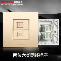 Famous open electric 86 type concealed straight plug double Port Gigabit Network panel Gold two six types of network cable computer socket