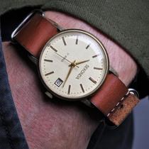 Ukrainian Elegant ◇ Ancient 1970s Soviet with calendar mechanical brown strap mens watch