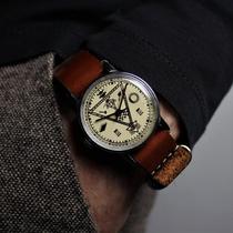 Ukrainian Masonic ◇ Ancient 1980s Soviet Freemasonry logo brown leather mechanical watch