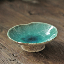 (The second half price)Japan imported jade glaze high foot plate irregular creative underglaze color tray