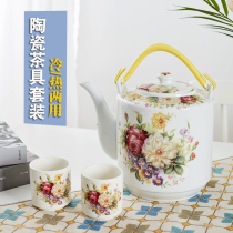 Ceramic cold kettle large-capacity teapot resistant to high temperature cool kettle Home Summer cool open kettle Flower teapot with water glass
