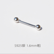 S925 Style silver tongue nail 1 6mm thick double head silver ball ring of European and American personality straight bar ear pin puncture hole