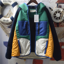 Japanese soft girl Harajuku style childrens fun stitching color loose tooling hooded thin lamb wool cotton coat girl