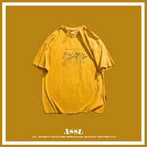Original Tide Brand 2021 Summer ins Mens Short Sleeve Cotton Boys Loose Half Sleeve Hong Kong Style Simple Print T-Shirt Men