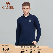 Camel mens polo shirt long sleeve 2021 Spring and Autumn New lapel cotton T-shirt solid color business casual top
