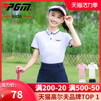 PGM Childrens Golf Clothes Girls Tennis Clothing Set Short Sleeve T-shirt Youth Summer Pleated Skirt