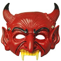 Halloween Japanese red and white grimace Prajna mask half face Horn Demon Samurai male prom horror adult
