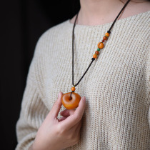  Natural Beeswax safety buckle pendant Amber rough old honey collection buckle with type pendant Water drop sweater necklace