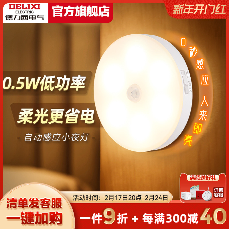 Delixi 人体誘導 LED ナイトライト寝室睡眠ベッドサイドランプ赤ちゃんの目の保護夜間の給餌と充電