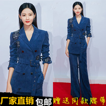 Star same high-end corduroy suit suit women autumn and winter Korean temperament velvet suit flared pants two-piece set
