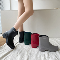 Japanese high-heeled rain boots womens middle tube PVC soft rain shoes wear short tube waterproof non-slip wear-resistant water shoes summer