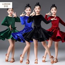 Latin dance costume autumn and winter velvet long-sleeved childrens female children Latin dance practice clothing girls competition costume