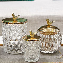 Nordic ins wind light luxury gold bird crystal glass storage jar European style American high value toothpick cotton swab candy jar