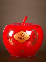 Jingdezhen ceramic sugar jar Chinese red apple storage jar living room entrance wedding decoration decoration large size
