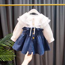 2 Girls dress 3 spring and autumn suit foreign style dress baby girl spring dress Princess dress denim strap skirt one and a half years old