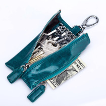 Multifunctional mens leather key bag womens cowhide retro change card bag waist hanging car zipper key buckle bag