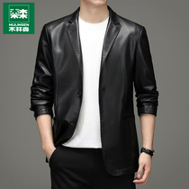 Wood Linson Leather Jersey Man 2022 Spring New Suit Collar Middle-aged Dad Dress Leather Jacket Business Casual Jacket