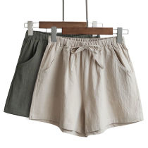 Cotton linen casual shorts womens large-leg pants home beach hot pants summer loose casual sports three-point pants